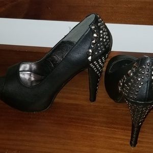 Black studded/spiked platform open toe heels